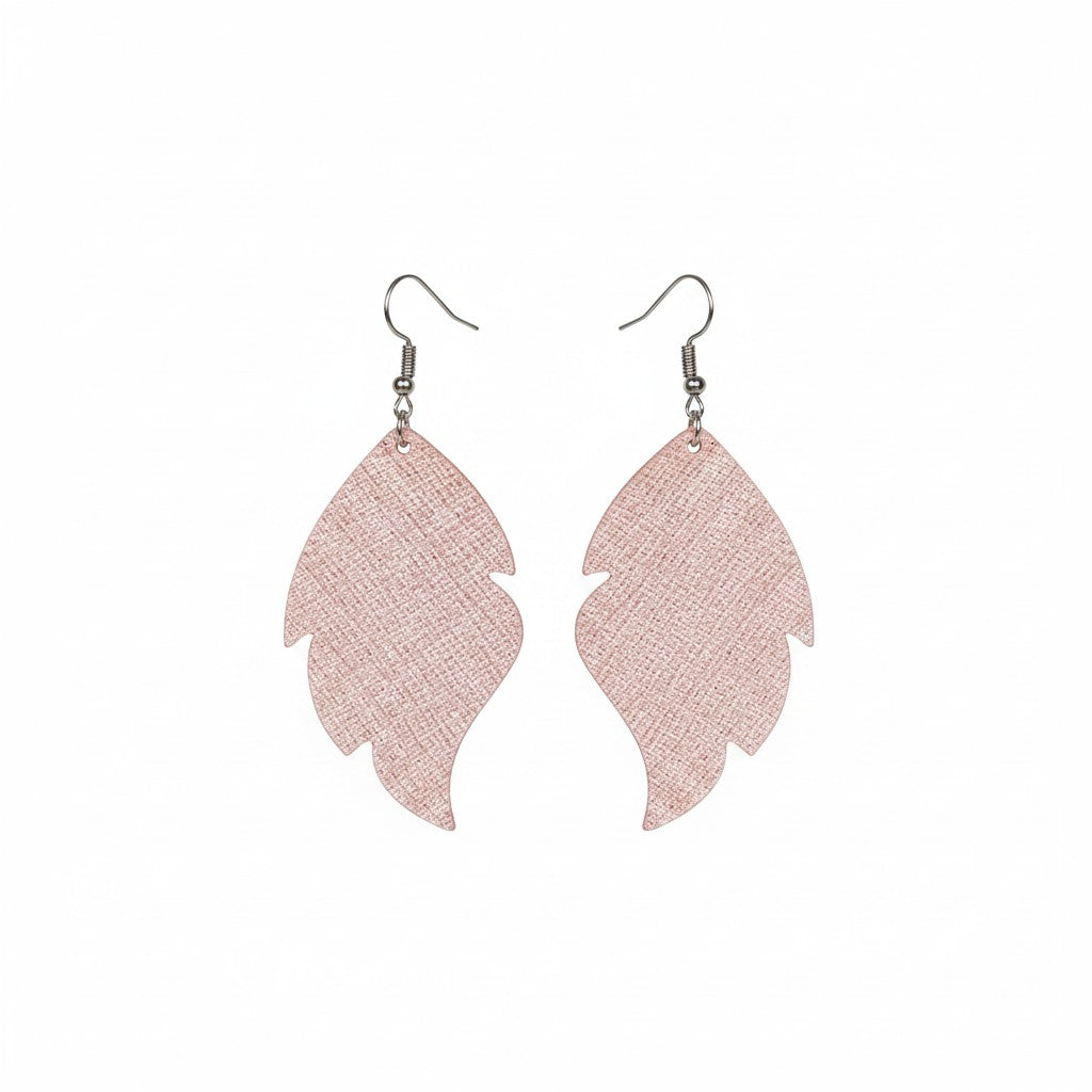 Rose Gold Saffiano Scalloped Leaf Leather Earrings