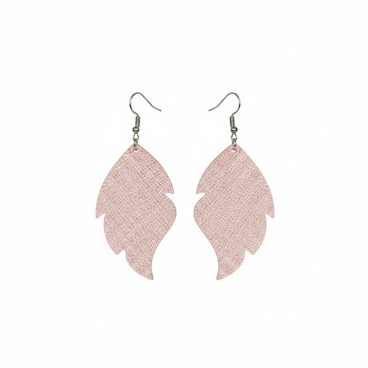 Rose Gold Saffiano Scalloped Leaf Leather Earrings