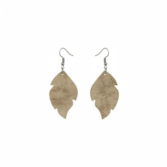 Platinum Crackle Scalloped Leaf Leather Earrings