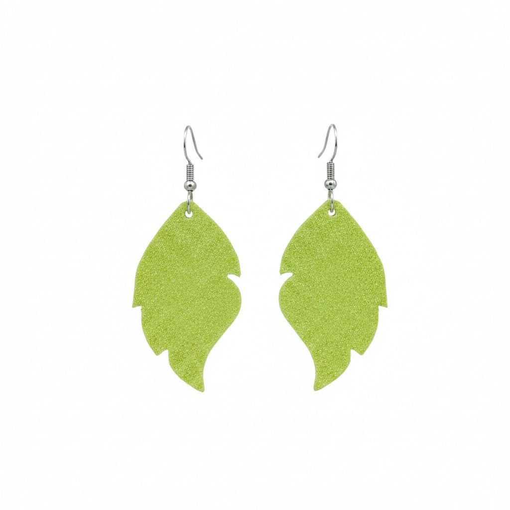 Apple Green Dazzle Scalloped Leaf Leather Earrings