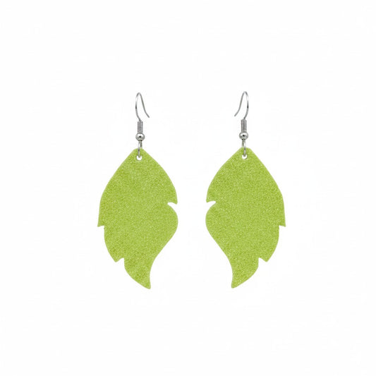 Apple Green Dazzle Scalloped Leaf Leather Earrings