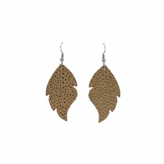 Brown Textured Scalloped Leaf Leather Earrings