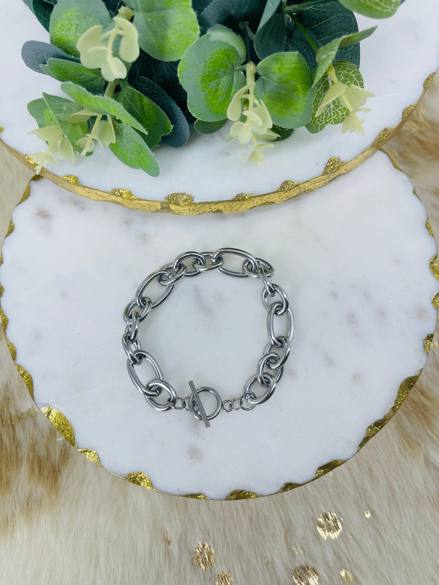 Silver Stainless Steel Cross Chain Bracelet