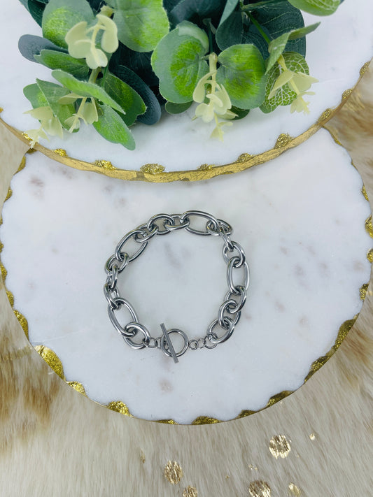 Silver Stainless Steel Cross Chain Bracelet