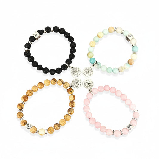 Natural Gemstone Bead Stretch Bracelets with Tree of Life Charm