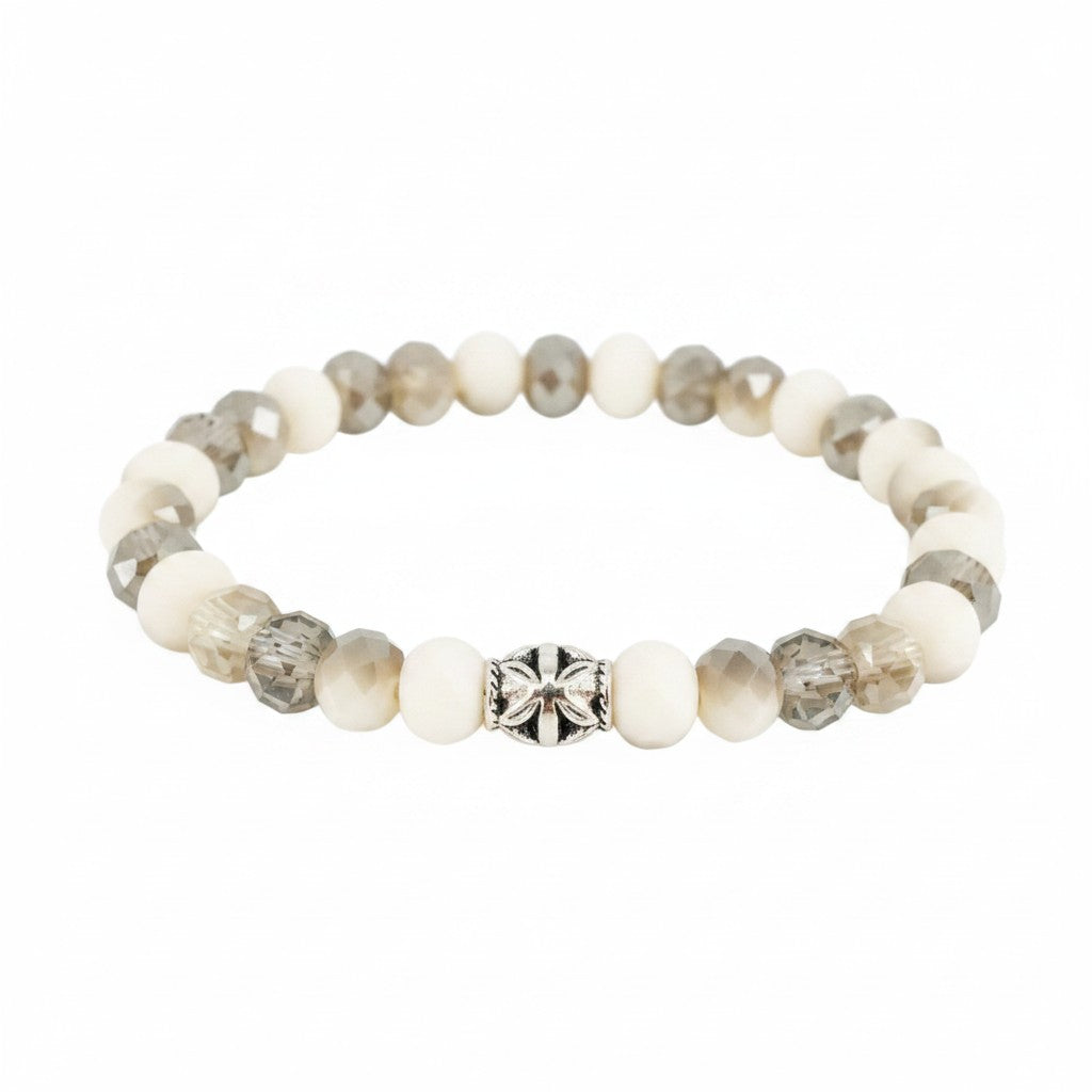Opaque Beige Glass Bead Stretch Bracelet