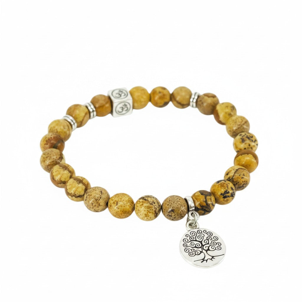 Natural Gemstone Bead Stretch Bracelets with Tree of Life Charm