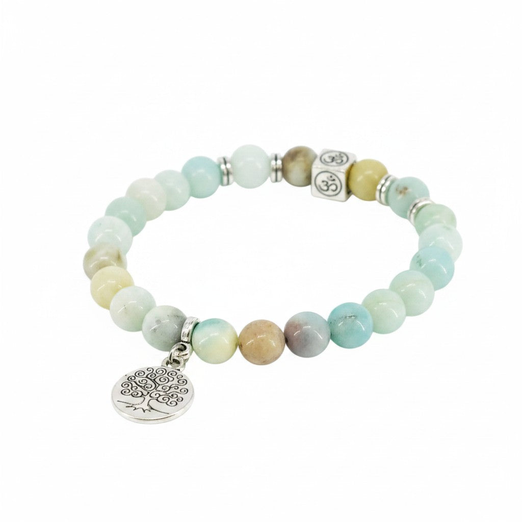 Natural Gemstone Bead Stretch Bracelets with Tree of Life Charm