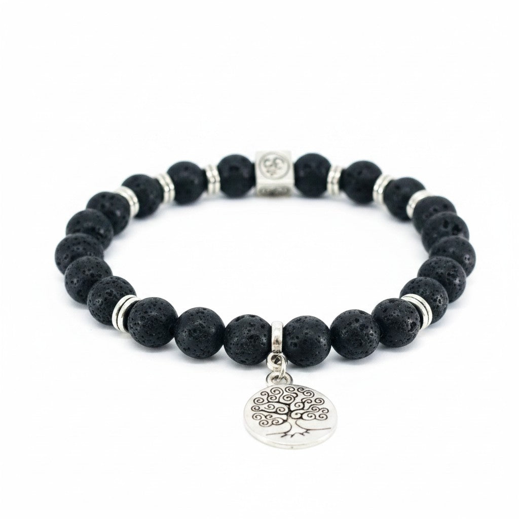 Natural Gemstone Bead Stretch Bracelets with Tree of Life Charm