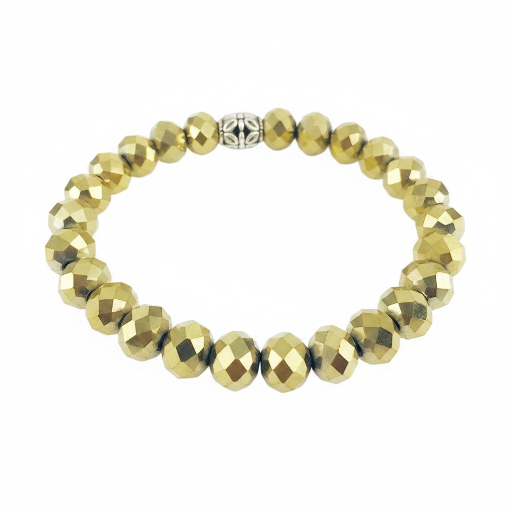 Metallic Gold Glass Bead Stretchy Bracelet