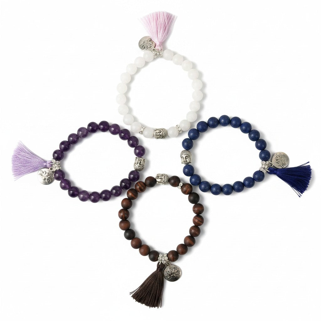 Natural Gemstone & Tassel Stretch Bracelet