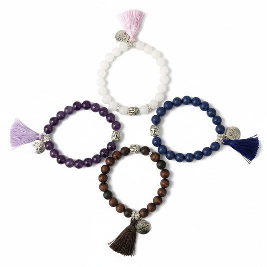 Natural Gemstone & Tassel Stretch Bracelet
