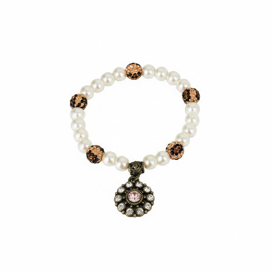 Topaz Rhinestone Pearl Charm Bracelet