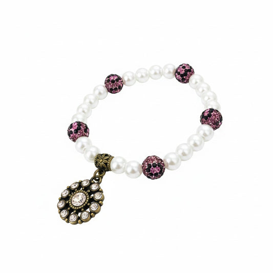 Light Amethyst Rhinestone Pearl Bracelet