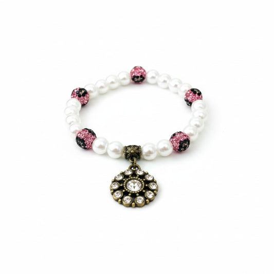 Light Siam Pearl Charm Bracelet