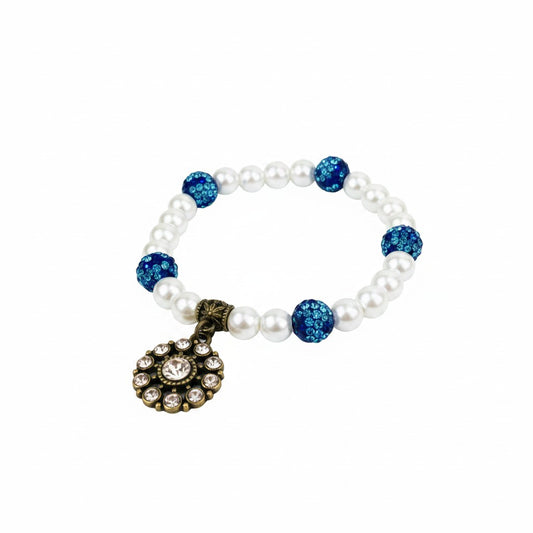 Blue Rhinestone Pearl Charm Bracelet