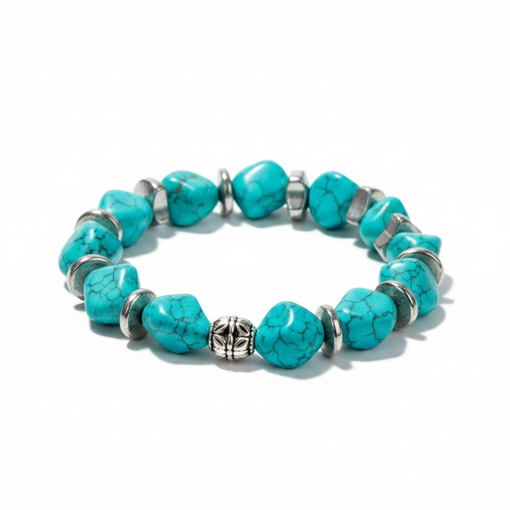 Turquoise Dyed Hematite Gemstone Stretch Bracelet