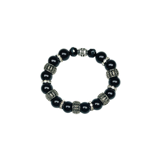 Big & Bold Midnight Silver Glass Bead Stretch Bracelet