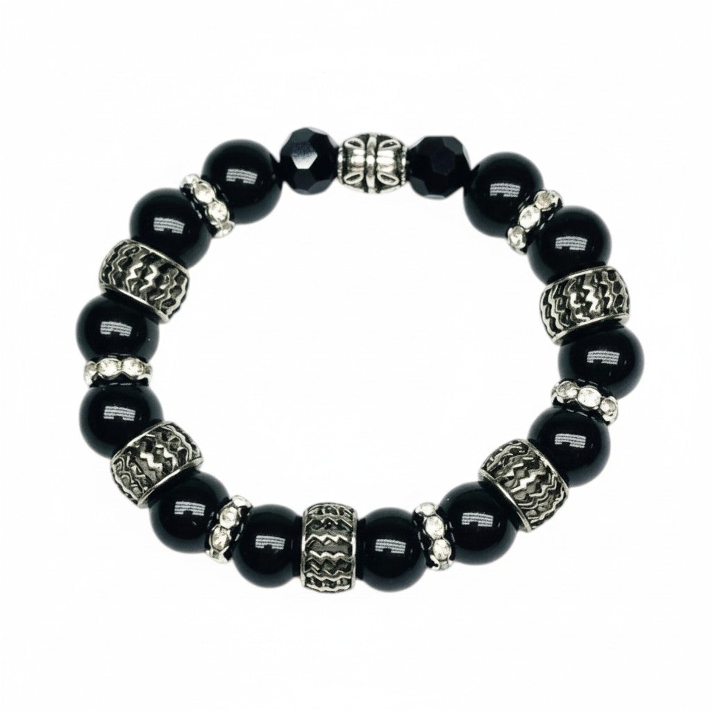 Big & Bold Midnight Silver Glass Bead Stretch Bracelet