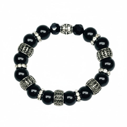 Big & Bold Midnight Silver Glass Bead Stretch Bracelet
