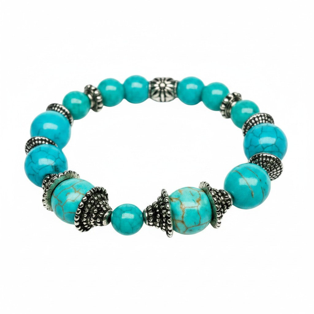 Turquoise Dyed Hematite Gemstone Stretch Bracelet