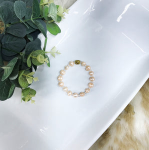 Genuine Pearl & Glass Bead Stretchy Bracelet - B1251
