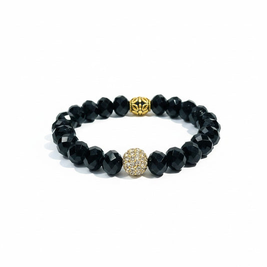 Black Glass Bead Stretch Bracelet