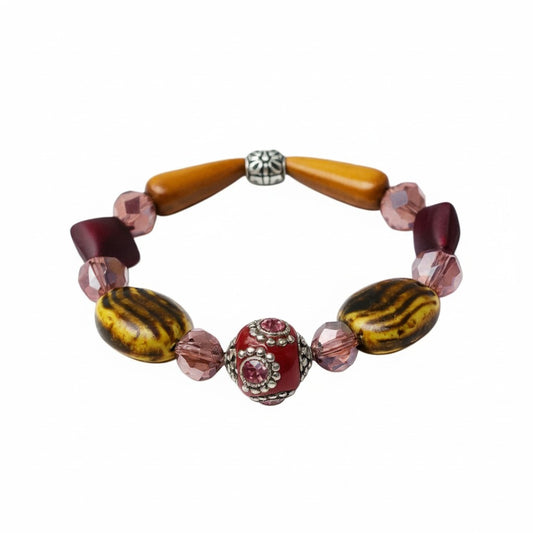 Big & Bold Wildberry Glow Glass Bead Stretch Bracelet