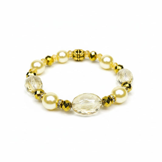 Champagne Gold Glass Bead Stretch Bracelet