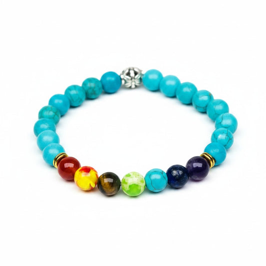 Turquoise Dyed Hematite & Semi-Precious Gemstone Stretch Bracelet