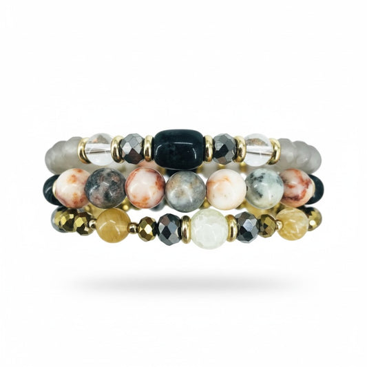 Earthy Neutrals Glass Bead Stack Bracelet Set