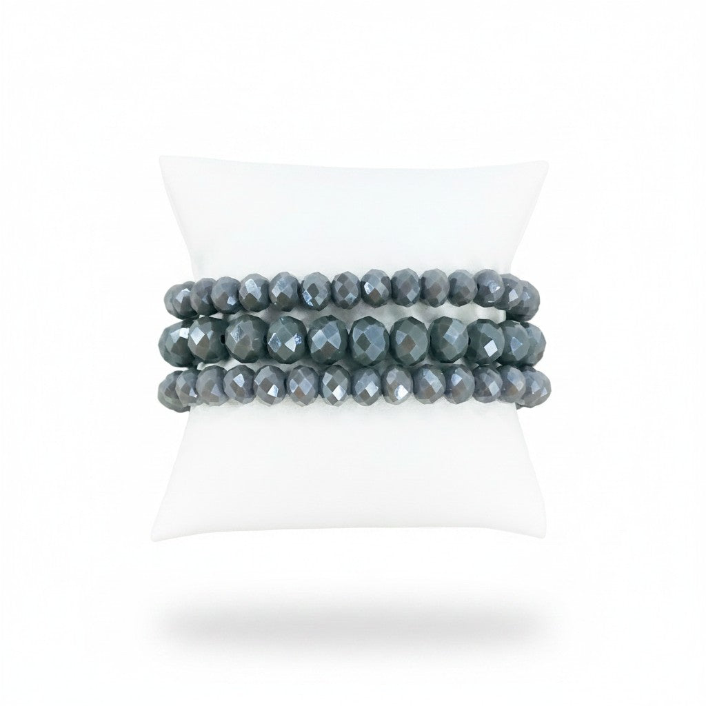 Gray Glass Bead Multi-Strand Stretch Bracelet