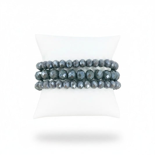 Gray Glass Bead Multi-Strand Stretch Bracelet