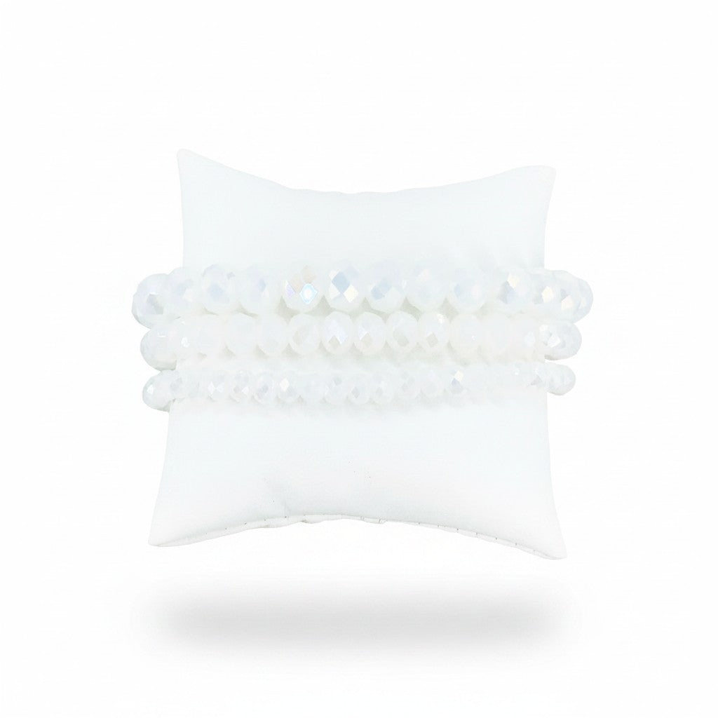 White AB Glass Bead Multi-Strand Stretch Bracelet