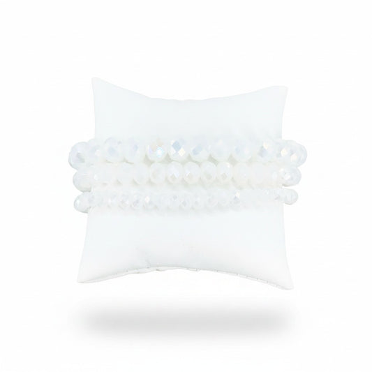 White AB Glass Bead Multi-Strand Stretch Bracelet