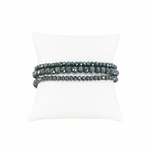 Gray Glass Bead Three-Strand Stretch Bracelet