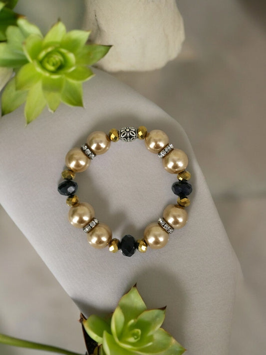 Glass Bead and Pearl Stretchy Bracelet - B1440