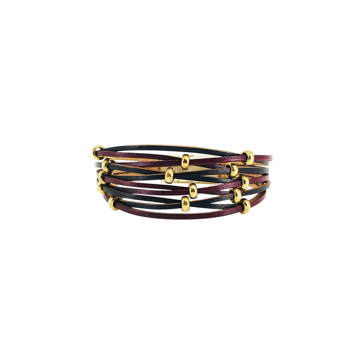 Dark Red Leather Magnetic Bracelet