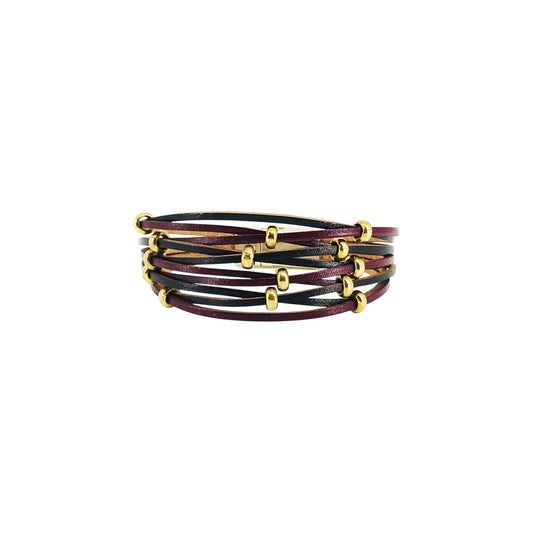 Dark Red Leather Magnetic Bracelet