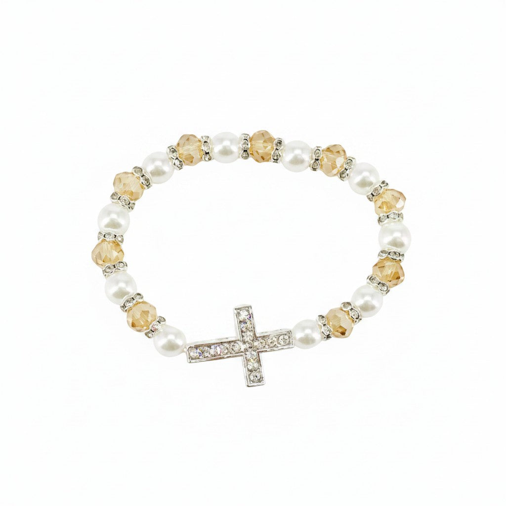 Rhinestone Cross Pearl Bracelet