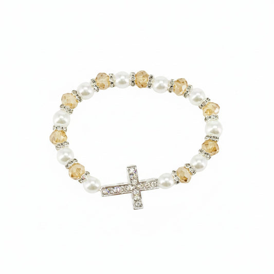 Rhinestone Cross Pearl Bracelet