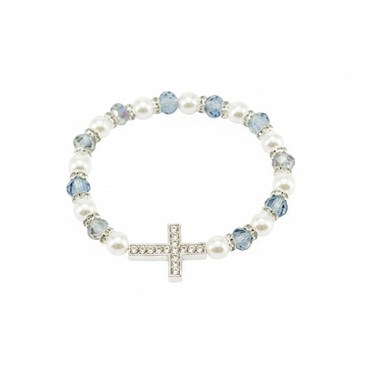 Iridescent Cross Pearl Bracelet
