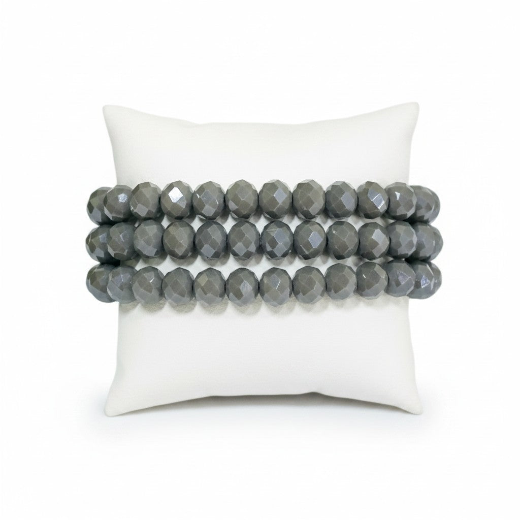 Gray Glass Bead Multi-Strand Stretch Bracelet