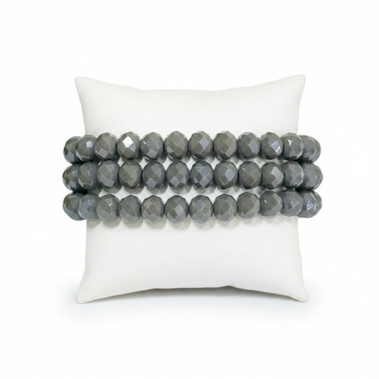 Gray Glass Bead Multi-Strand Stretch Bracelet