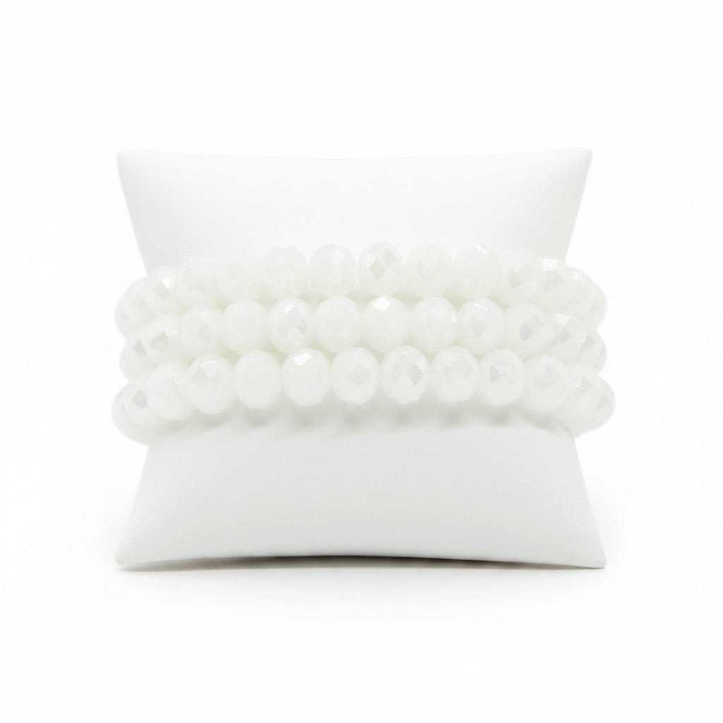 White Glass Bead Multi-Strand Stretch Bracelet