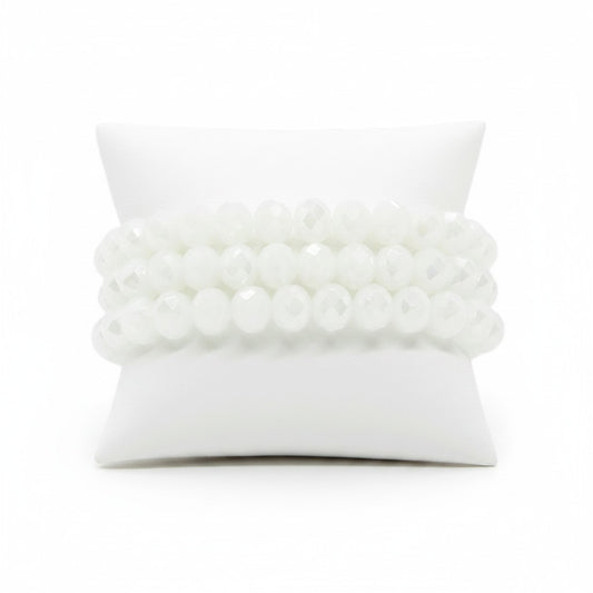 White Glass Bead Multi-Strand Stretch Bracelet