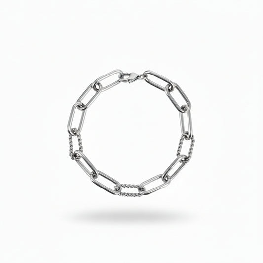 Silver Mixed-Link Paperclip Chain Bracelet