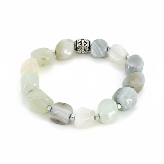Grey Agate Natural Gemstone Stretch Bracelet