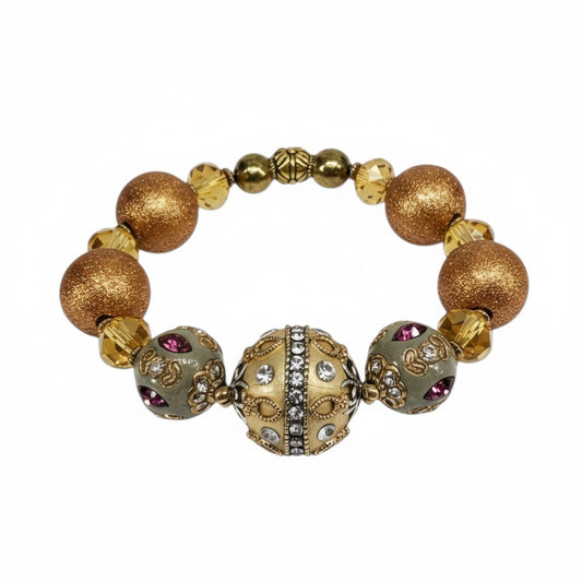 Big & Bold Golden Orchid Glass Bead Stretch Bracelet