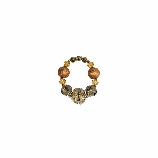 Big & Bold Golden Orchid Glass Bead Stretch Bracelet